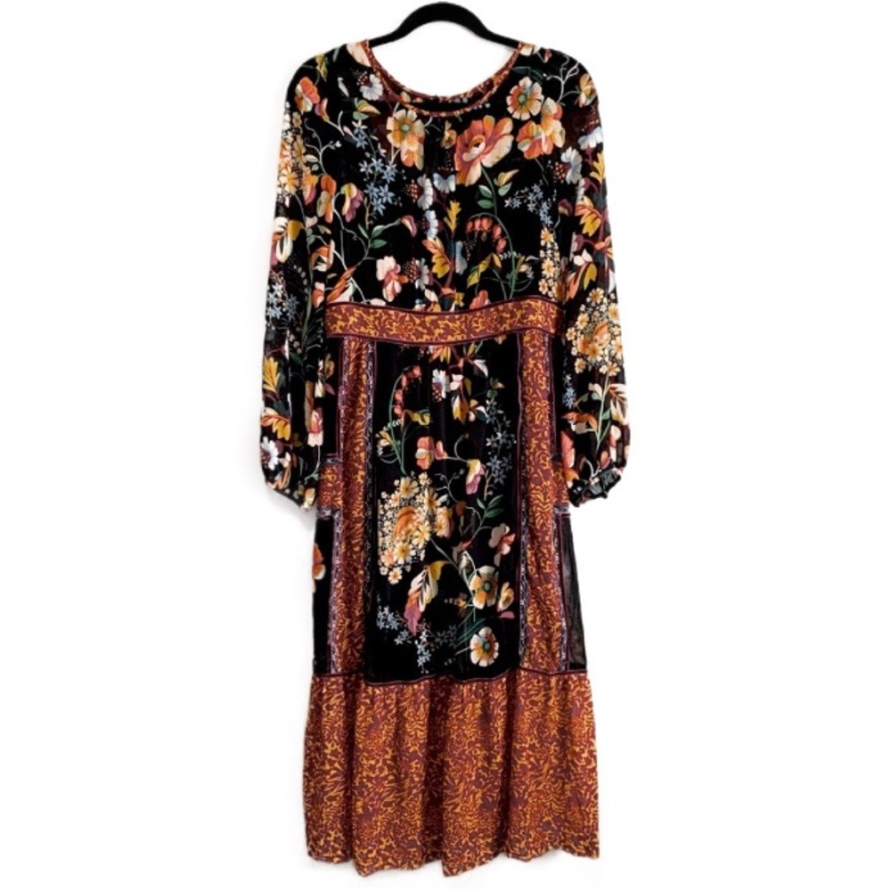 Anthropologie Black Floral Maxi Dress with Rust Accents - Picture 1 of 5